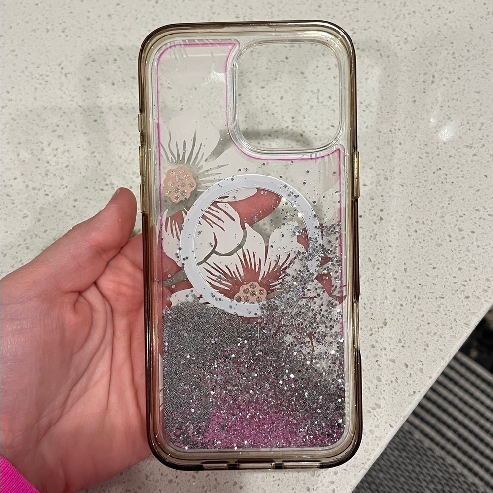 iPhone 16 Pro Max Kate Spade Floral glitter Clear Phone Case - Picture 2 of 6
